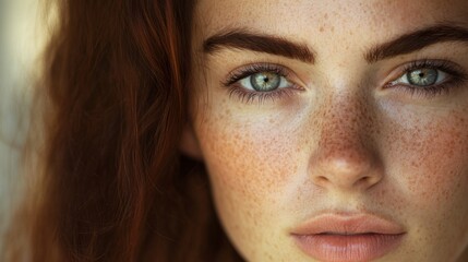 Fototapeta premium Close up portrait of a redhead woman with freckles