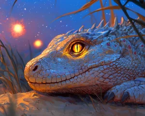In a realm bathed in the celestial glow of twin suns, an ancient dragon rests Its scales shimmer with divine energy, a testament to its ethereal nature The creature basks in the warmth, absorbing the