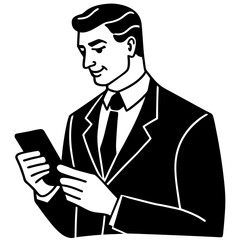 Silhouette vector of a businessman looking at a mobile phone