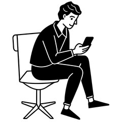 Silhouette vector of a businessman looking at a mobile phone