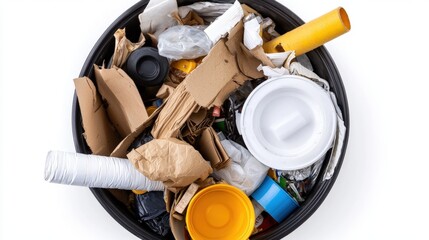 A Collection of Mixed Waste Materials in a Black Trash Bin