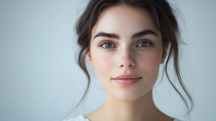 Young Woman with Freckles and Brown Hair Smiling