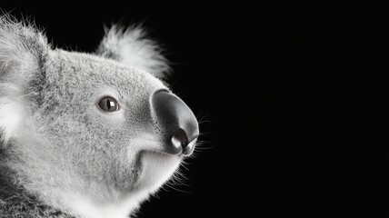 Obraz premium Elegant black and white engraving of a koala, detailed closeup showcasing the animal's features and texture, perfect for art and nature enthusiasts.