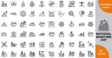 National Martime Day icon pack | Detailed Outline | Editable Stoke 60 icon | Victor illustrator.