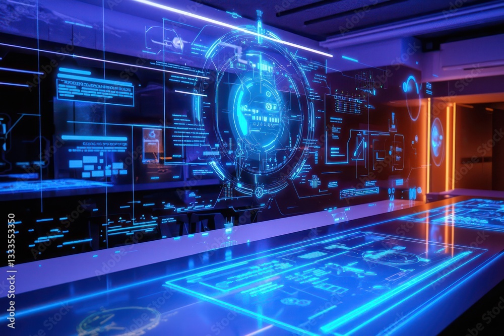 Aufkleber secure software development taught in university lab with holograms.