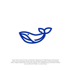 Fototapeta premium Simple outline whale logo with sleek and minimalist design, perfect for ocean conservation, maritime businesses, and eco-friendly brands