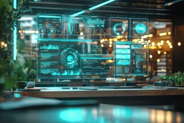 Fototapeta premium Interactive feedback dashboards in urban workspace