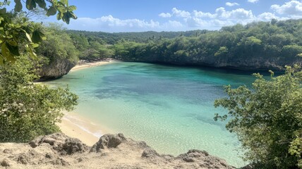 Fototapeta premium Secluded Tropical Cove with Turquoise Water and Lush Greenery