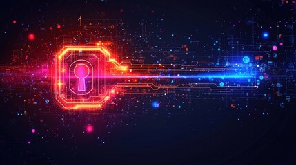 Digital Keyhole with Bright Neon Colors and Abstract Technology Background Design