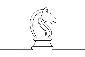 Knight chess continuous single line art and isolated outline vector illustration
