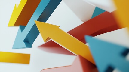 Abstract geometric shapes and arrows symbolizing business strategy and direction on a clean white background.
