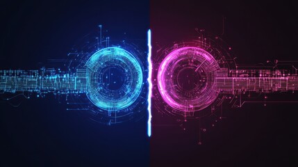 Obraz premium Abstract Digital Concept with Blue and Pink Circular Elements