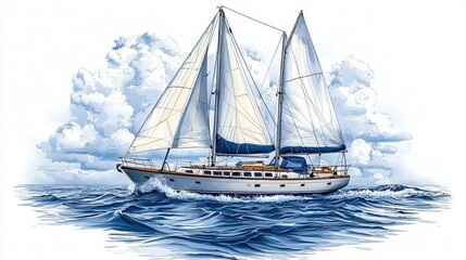 Elegant Sailboat Gliding Through Crystal Blue Waters Under a Bright Sunny Sky