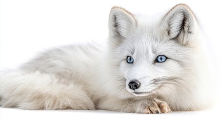 Obraz premium Close-up Portrait of a Charming Arctic Fox With Striking Blue Eyes and Soft White Fur