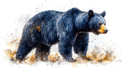 Fototapeta premium Dynamic Watercolor Illustration of a Black Bear in Natural Habitat with Textured Details