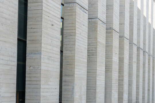 A minimalist exposed concrete wall serves as a stunning backdrop where light and shadow interact, creating a dynamic and artistic visual effect. The raw texture of the fair-faced concrete showcases