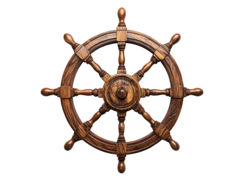 Isolated Dark Wood Ship's Steering Wheel, Vintage Marine Theme