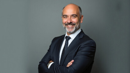 Confident Businessman in a Dark Suit with Arms Crossed.
