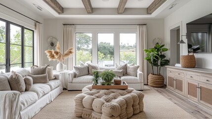 Serene Coastal Living Room Design:  Neutral Tones and Natural Light