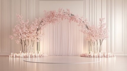 Elegant Pink Blossom Wedding Arch Ceremony Setup