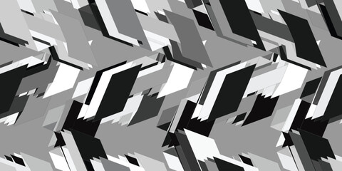 3D geometric pattern. Achromatic graphic seamless background. Grayscale simple backdrops. Vector illustration. Vector illustration