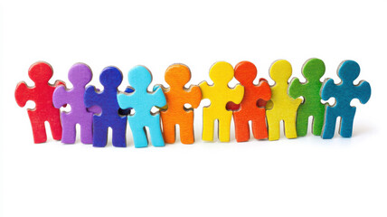 Fototapeta premium 10 figure a group of stylized figures arranged in a line with vibrant colors, concept of teamwork and success.