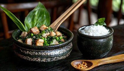 Savor authentic Thai flavors with crispy pork stir-fry, a culinary masterpiece featuring succulent pork belly wok-tossed with fragrant Thai basil, offering a symphony of taste, texture, and aroma
