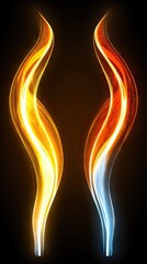Naklejka premium Abstract fire and ice swirls on black background, design element