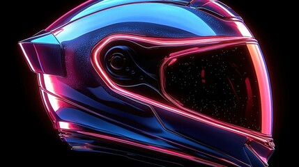 Futuristic Reflective Motorcycle Helmet with Neon Lighting and Glossy Finish