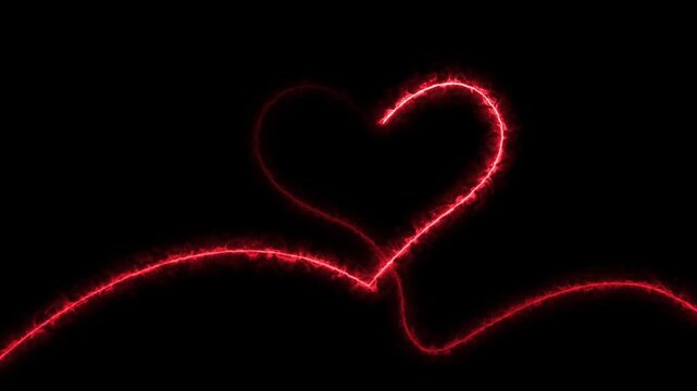  neon glowing  love hearts. Valentine's Day indicate. Love One line drawing concept. love card neon glowing icon. Bright glowing neon valentines love heart symbol animation blak background.
