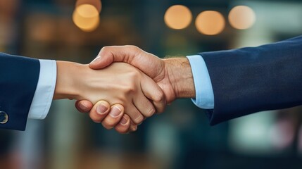 Partnership in Focus: Two figures, hands clasped in a strong handshake, sealed with trust and business synergy. This image highlights collaboration, success, and mutual understanding.