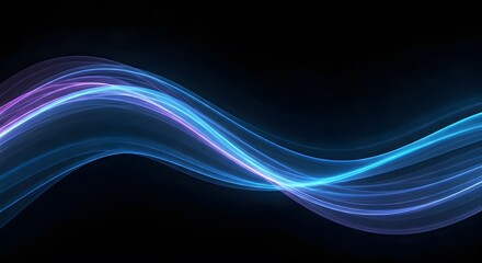 A futuristic blue and purple wave pattern, flowing energetically on a dark black canvas.AI