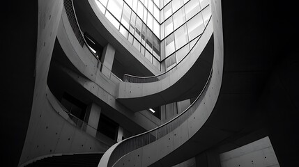 Obraz premium Abstract architectural interior, modern spiral staircase, concrete building, intricate design,