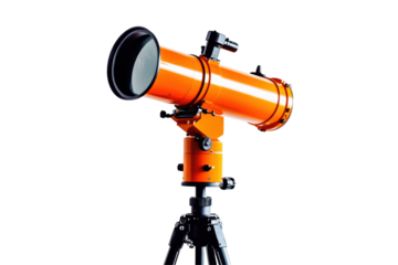 Isolated Modern Orange Telescope on Adjustable Tripod for Cosmic Exploration