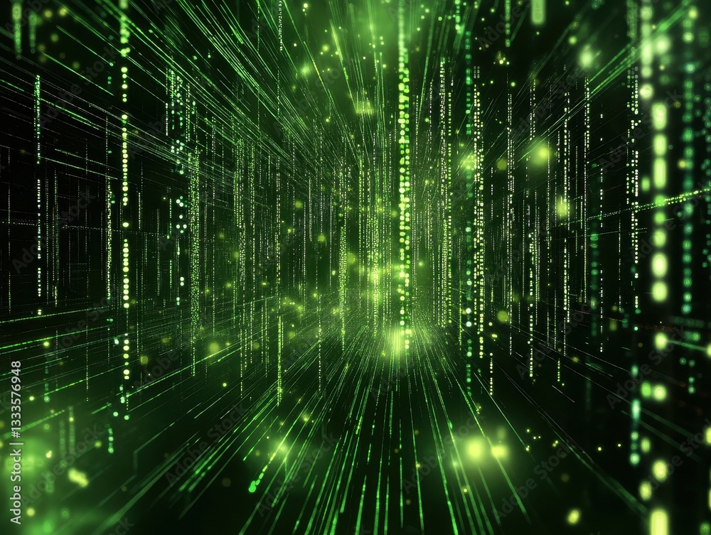 Poster digital matrix: an immersive, high-tech visual feast of abstract data streams, coding, and interconn