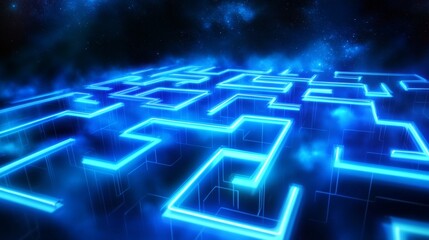 Obraz premium Illuminated Pathways: Futuristic Neon Maze in Space for Decision-Making and Problem-Solving