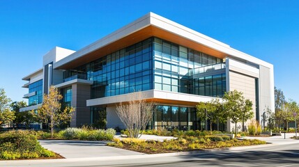 Modern Office Building Exterior Shot in Bright Daylight Conditions