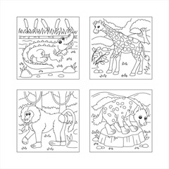 A vintage set of hand-drawn cartoon animals including horses, cows, and pigs, illustrated in a retro style, perfect for coloring and showcasing nature