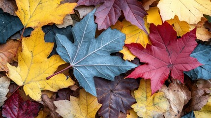 Fototapeta premium Colorful Autumn Leaves in Various Shades on Forest Floor