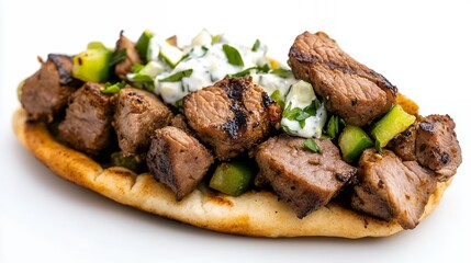 Grilled Lamb Pita with Creamy Sauce and Vegetables