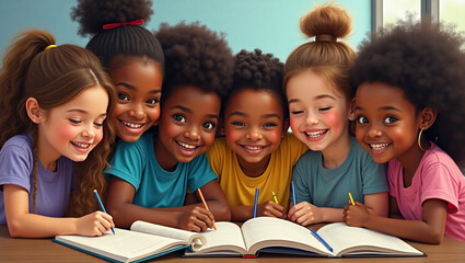 diverse mix of students studying together