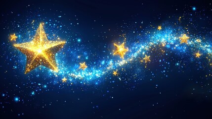 Magical Starry Sky with Glittering Stars and Shimmering Blue Galaxy Background