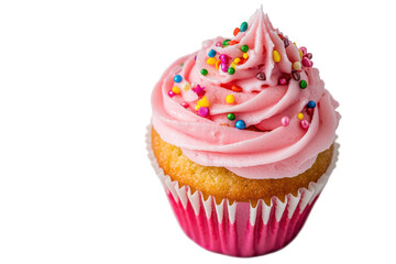 Isolated Cupcake with Pink Wrapper and Swirl Frosting