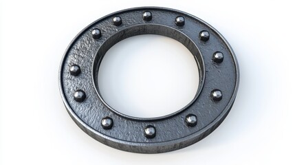 A metallic letter "O" adorned with rivets, showcased against a white background.