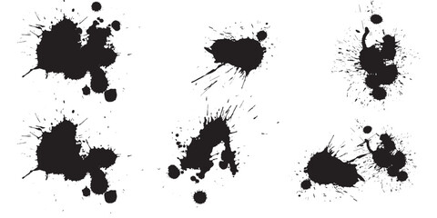Black ink splatters vector art, a versatile digital design element. Clean vector lines create realistic, abstract blots. Ideal for mockups, designs, or digital overlays.