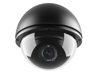 Isolated Sleek Black Dome Security Camera with Wide Angle Lens
