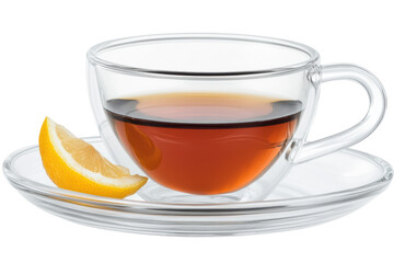 Isolated Crystal Clear Tea Cup Set with Lemon Slice Garnish