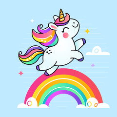 cute unicorn with stars and rainbow for kids. vector illustration isolated on white background for print
