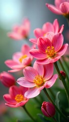 Fototapeta premium Close-up of vibrant spring flowers in a soft-focus background, spring, nature
