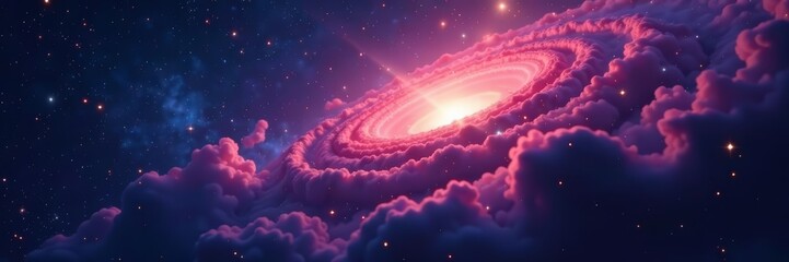 Distant galaxy cluster with vibrant nebula clouds and bright stars, vibrant, galaxies